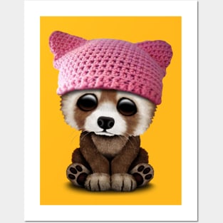 Cute Baby Red Panda Wearing Pussy Hat Posters and Art